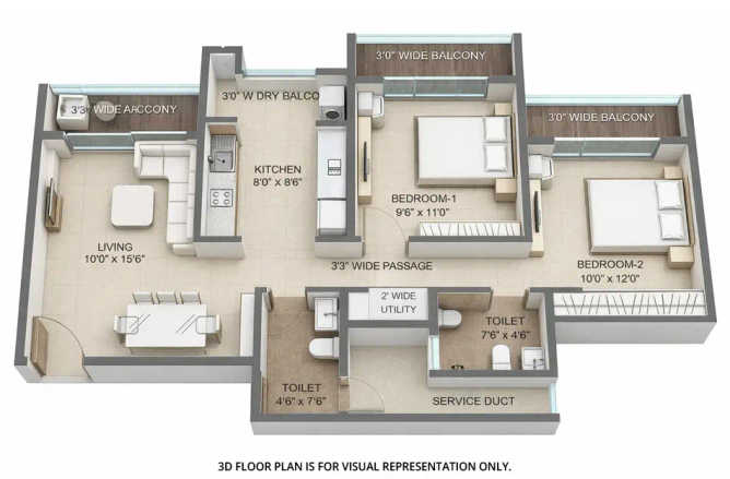 Regency Anantam NXT Dombivali - Floor plan 2 BHK 755 Sq.ft