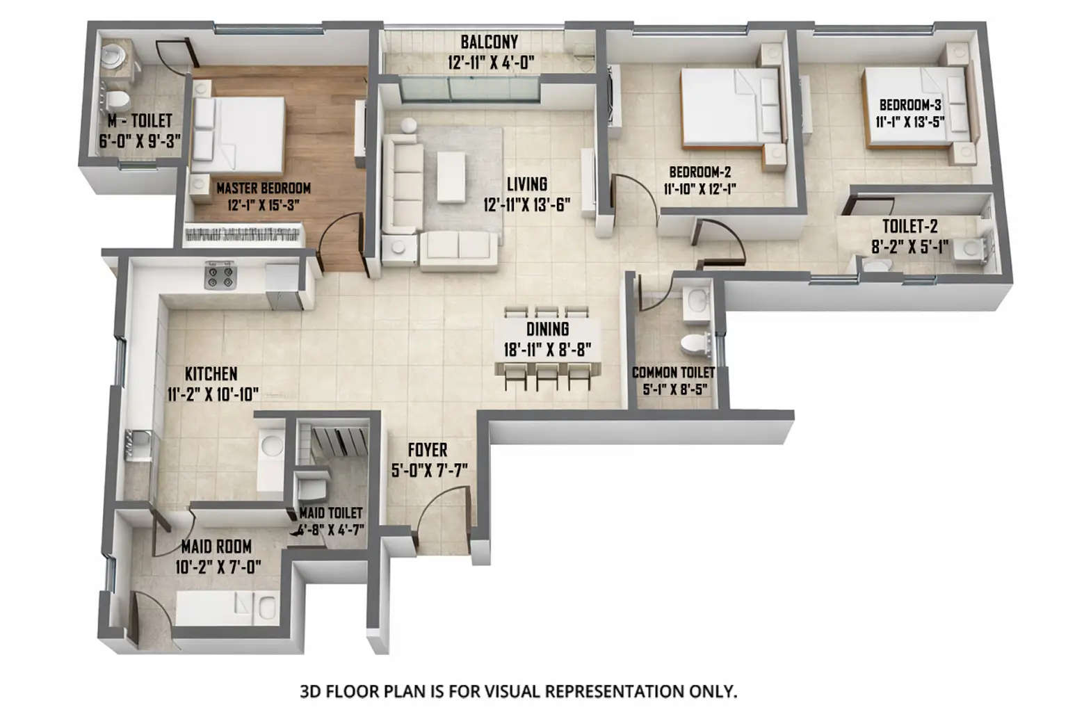Floor plan for 3 BHK