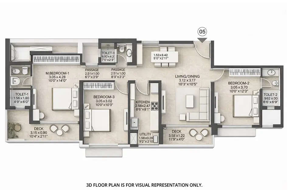 Floor plan for 3 BHK