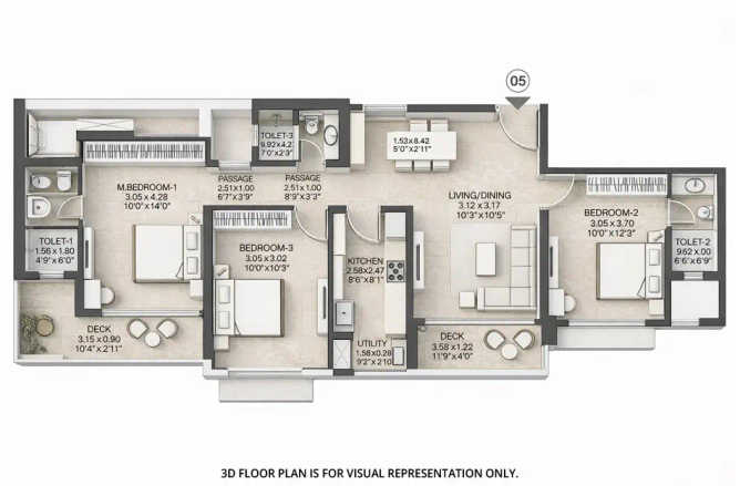 Godrej Ascend Kolshet Road - Floor plan 3 BHK 799 Sq.ft