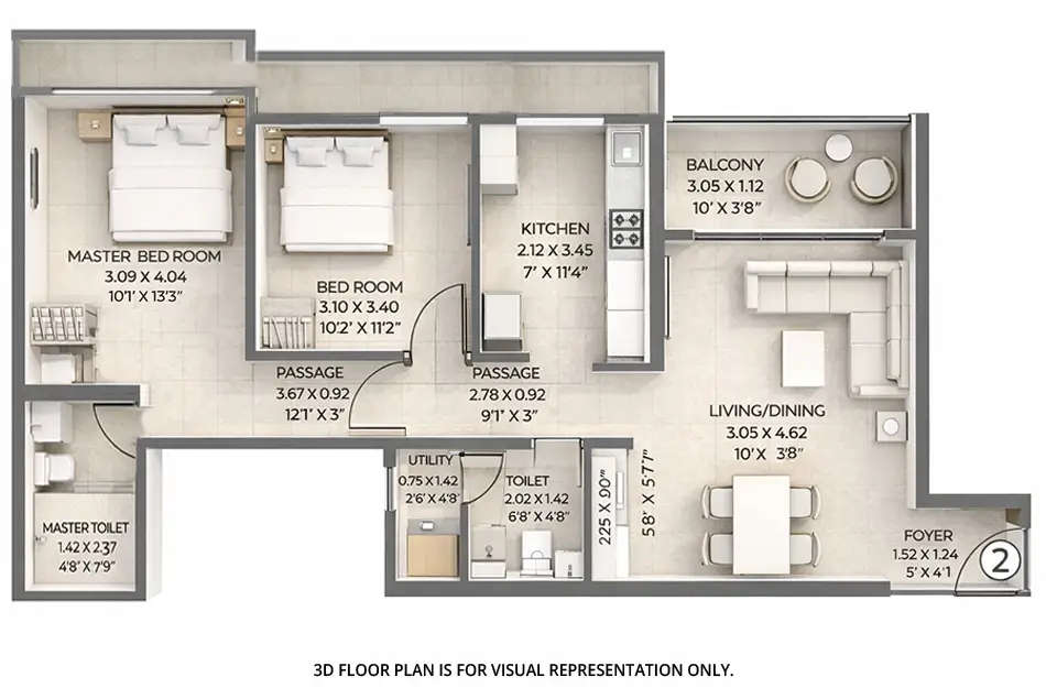 Floor plan for 2 BHK
