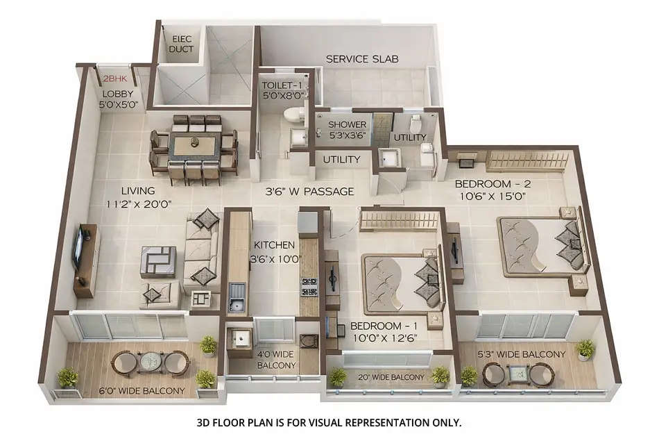 Floor plan for 2 BHK