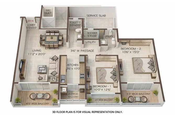 Regency Antilia Ulhasnagar - Floor plan 2 BHK 744 Sq.ft