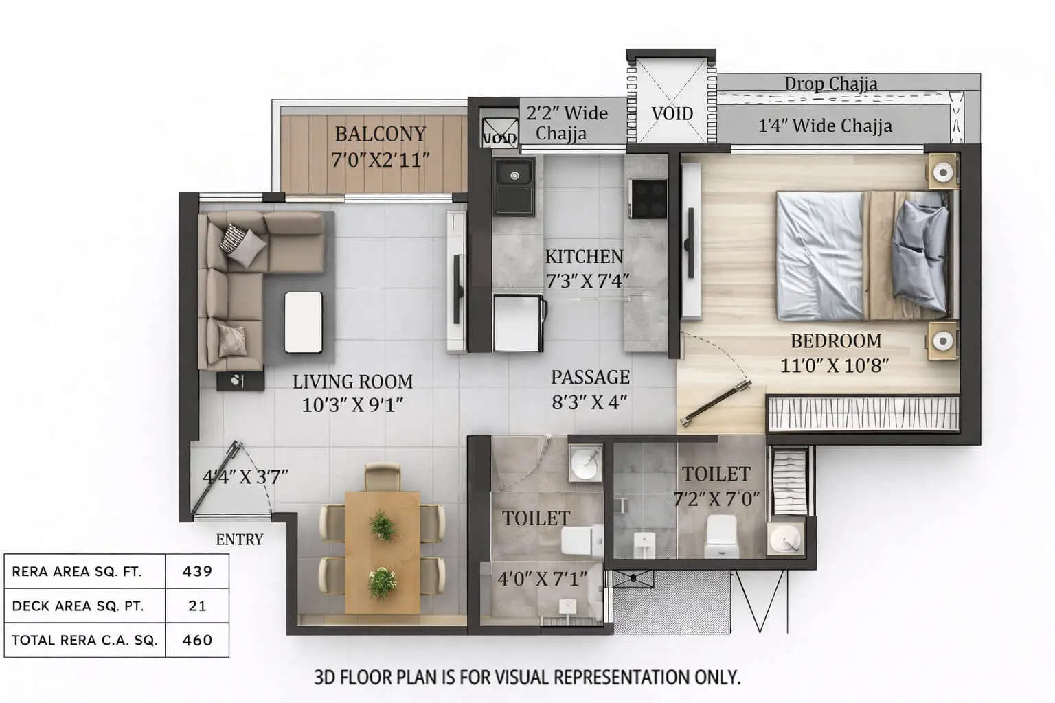 Floor plan for 1 BHK