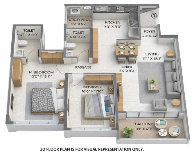 Purva Atmosphere Mundhwa - Floor plan 2 BHK 846 Sq.ft