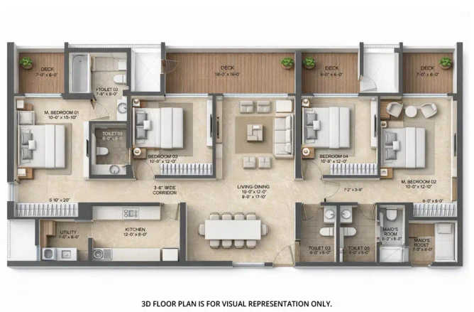 Lodha Elanor Kolshet Road - Floor plan 4 BHK 2240 Sq.ft