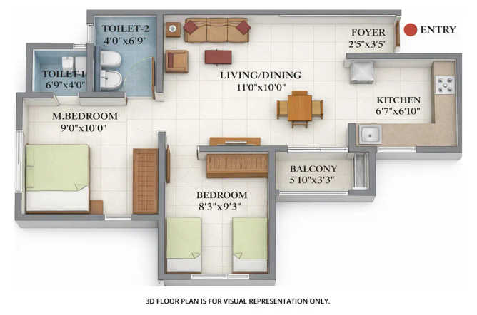 Shriram Divine City Mangadu - Floor plan 2 BHK 817 Sq.ft