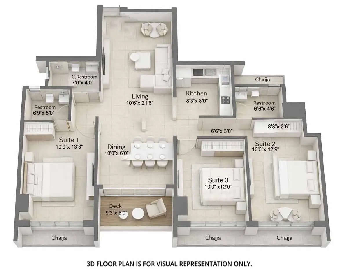 Floor plan for 3 BHK