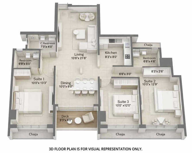 Gurukrupa The Marque Bandra - Floor plan 3 BHK 984 Sq.ft