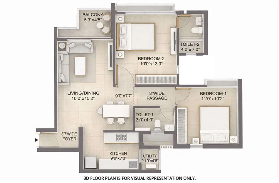 Floor plan for 2 BHK