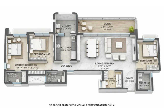 Lodha Opulis Dombivali - Floor plan 3.5 BHK 1340 Sq.ft