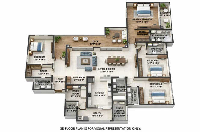 Brigade Avalon Whitefield - Floor plan 4 BHK 3800 Sq.ft