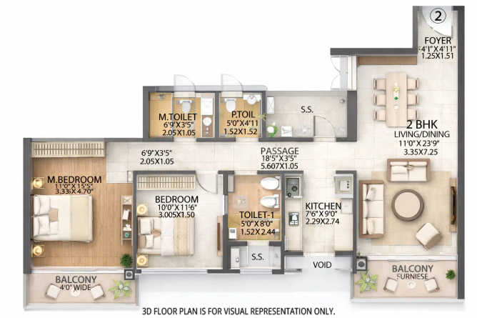 Sheth Beaumonte Sion - Floor plan 2 BHK 980 Sq.ft