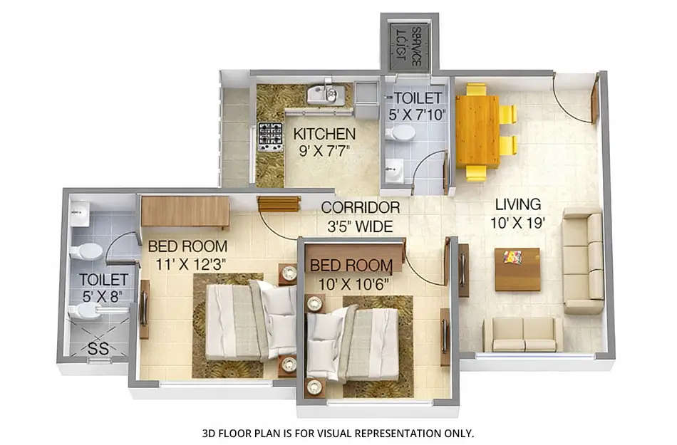 Floor plan for 2 BHK