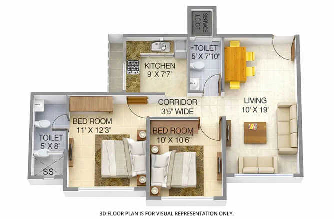Tridhaatu Morya Chembur - Floor plan 2 BHK 653 Sq.ft