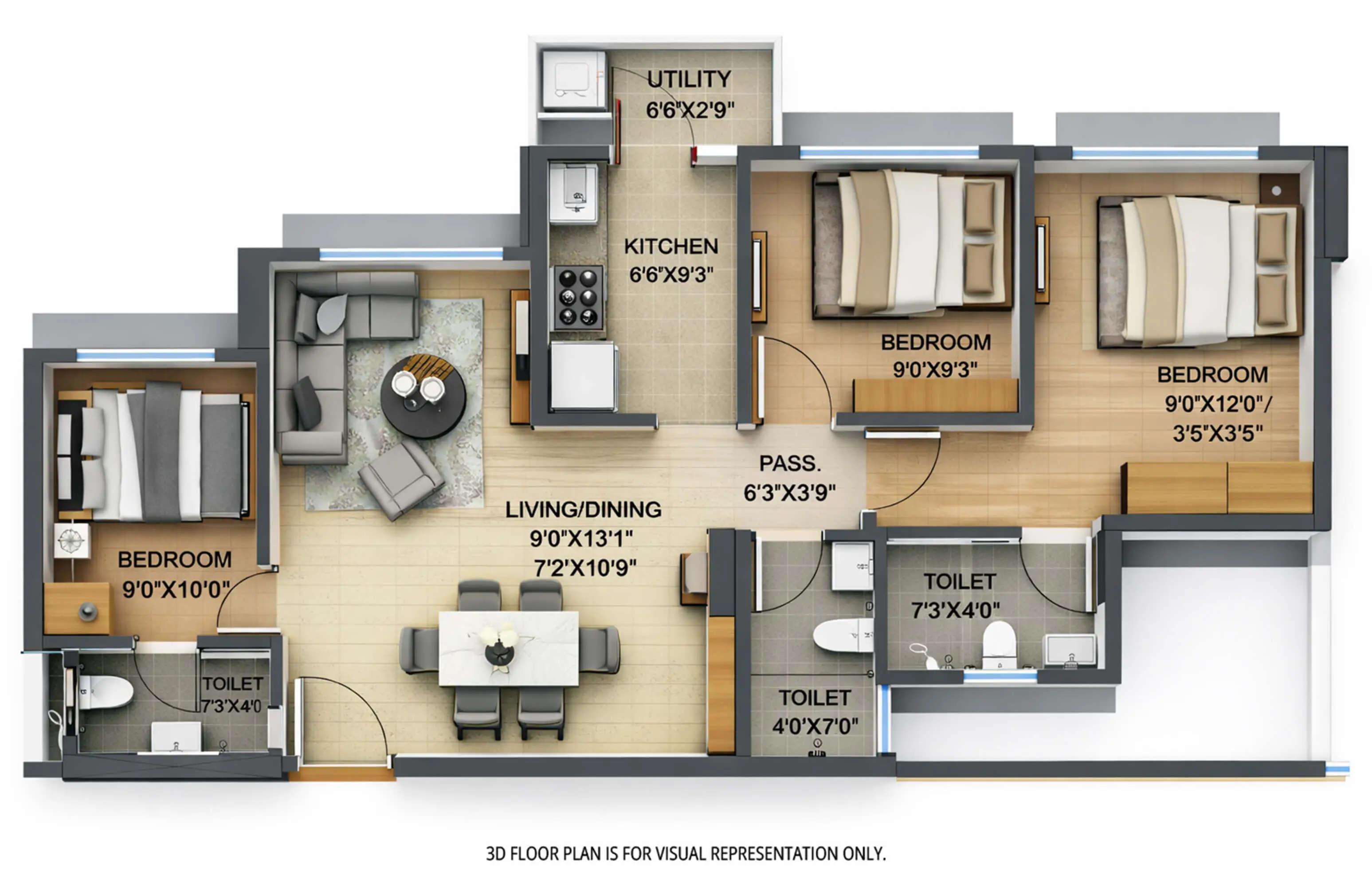 Floor plan for 3 BHK