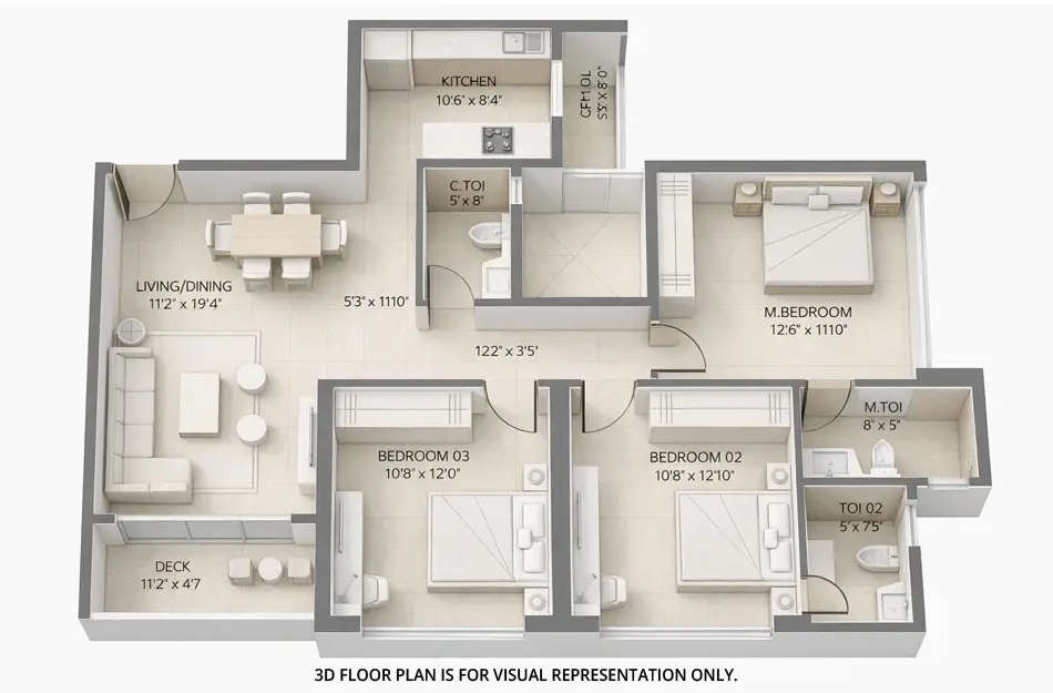 Floor plan for 3 BHK