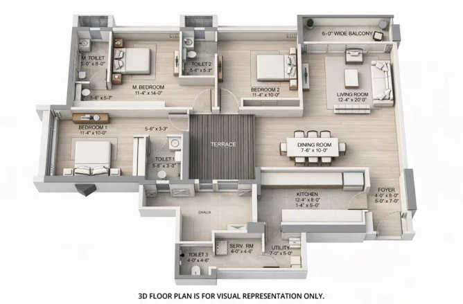 Oberoi Garden City Pokhran Road 2 - Floor plan 3 BHK 1486 Sq.ft