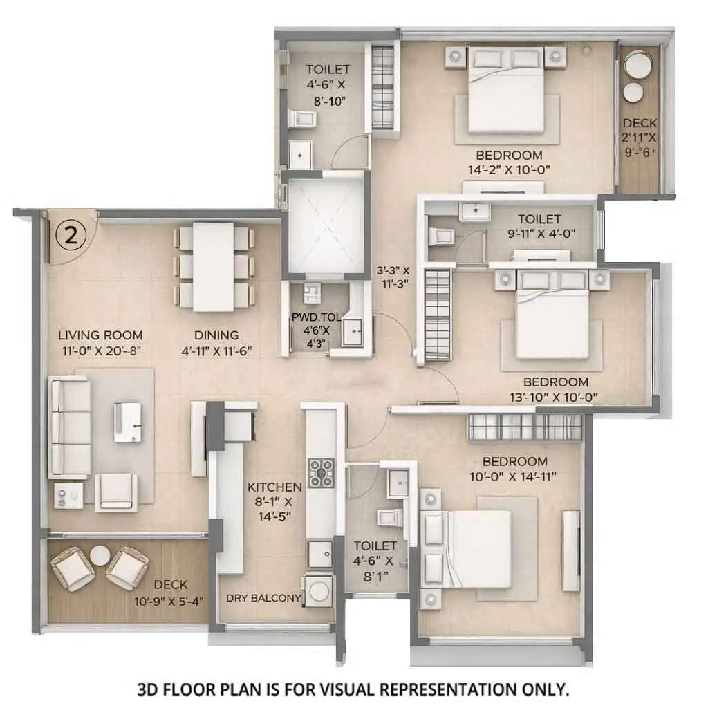 Floor plan for 3 BHK