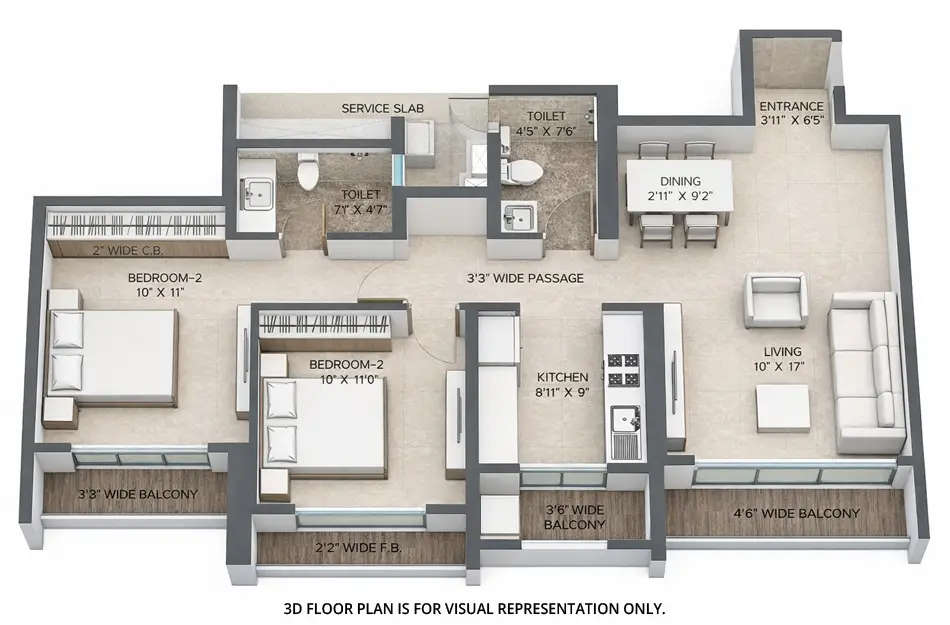 Floor plan for 2 BHK