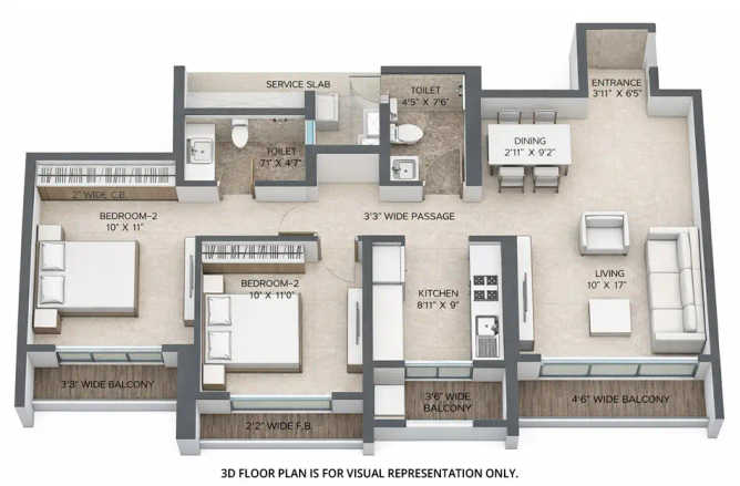 Regency Avana Ulhasnagar - Floor plan 2 BHK 744 Sq.ft