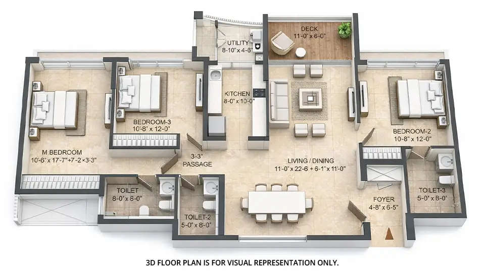 Floor plan for 3 BHK
