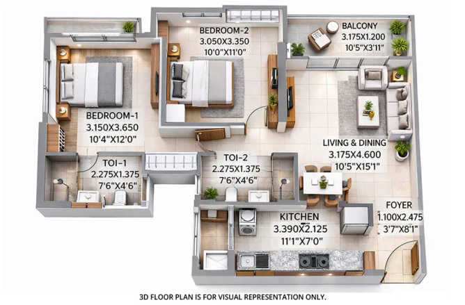 K Raheja Jade City Juinagar - Floor plan 2 BHK 700 Sq.ft