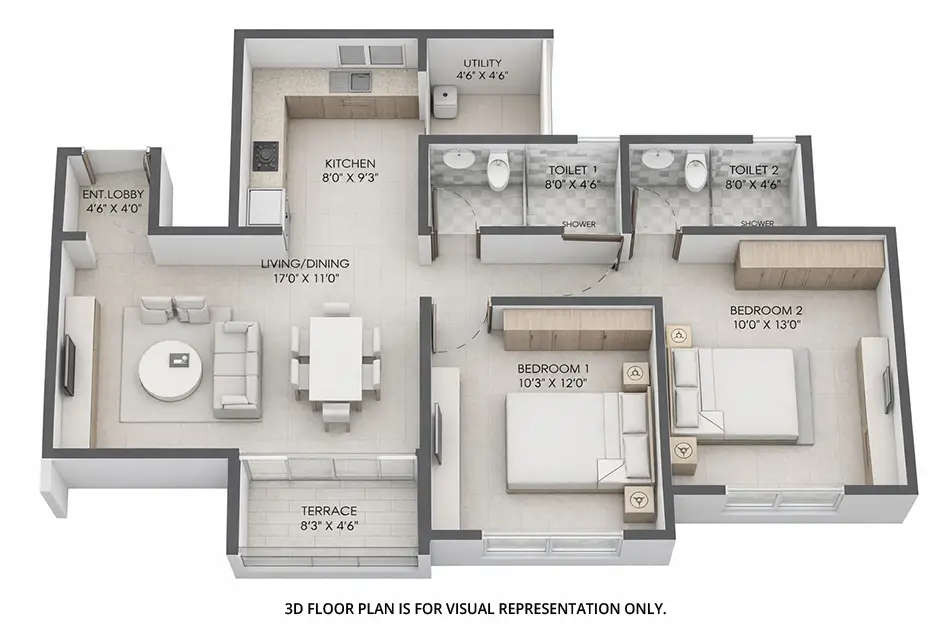 Floor plan for 2 BHK
