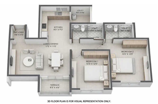 Gagan Avencia Kharadi - Floor plan 2 BHK 828 Sq.ft