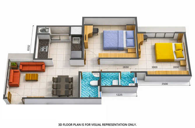 Arihant Aaradhya Kalyan - Floor plan 2 BHK 542 Sq.ft