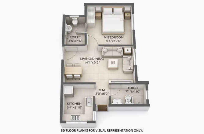 Runwal Gardens Dombivali - Floor plan 1 BHK 379 Sq.ft