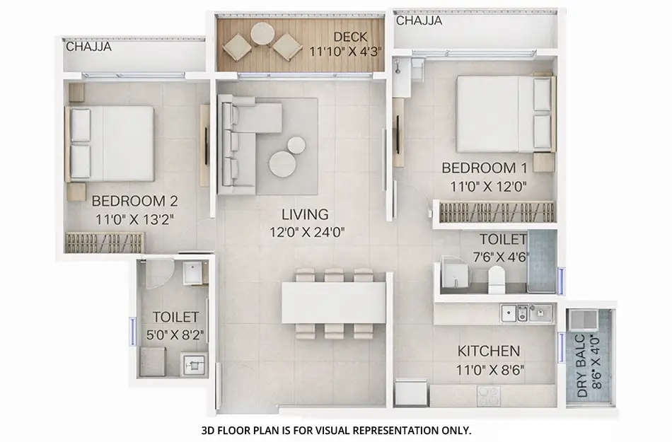 Floor plan for 2 BHK