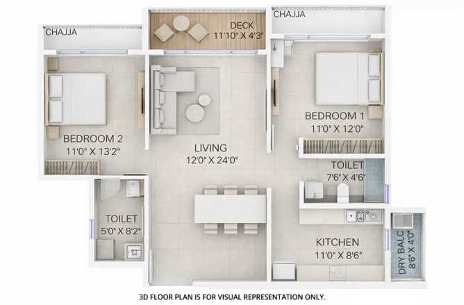 Delta Palm Beach Seawoods - Floor plan 2 BHK 778 Sq.ft