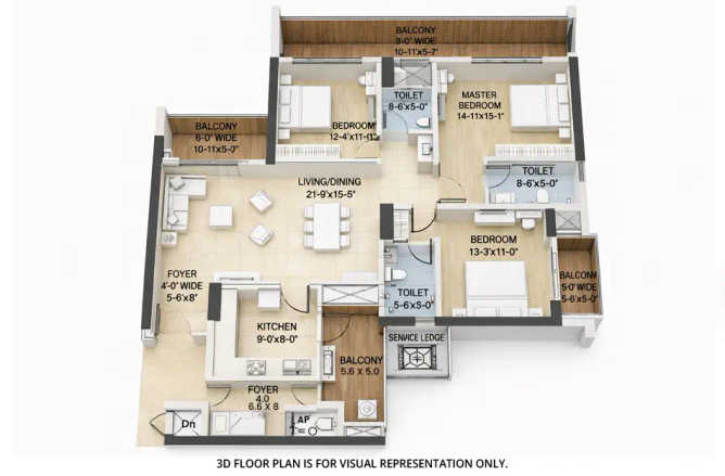 Regency Luxuria Dombivali - Floor plan 3 BHK 1242 Sq.ft