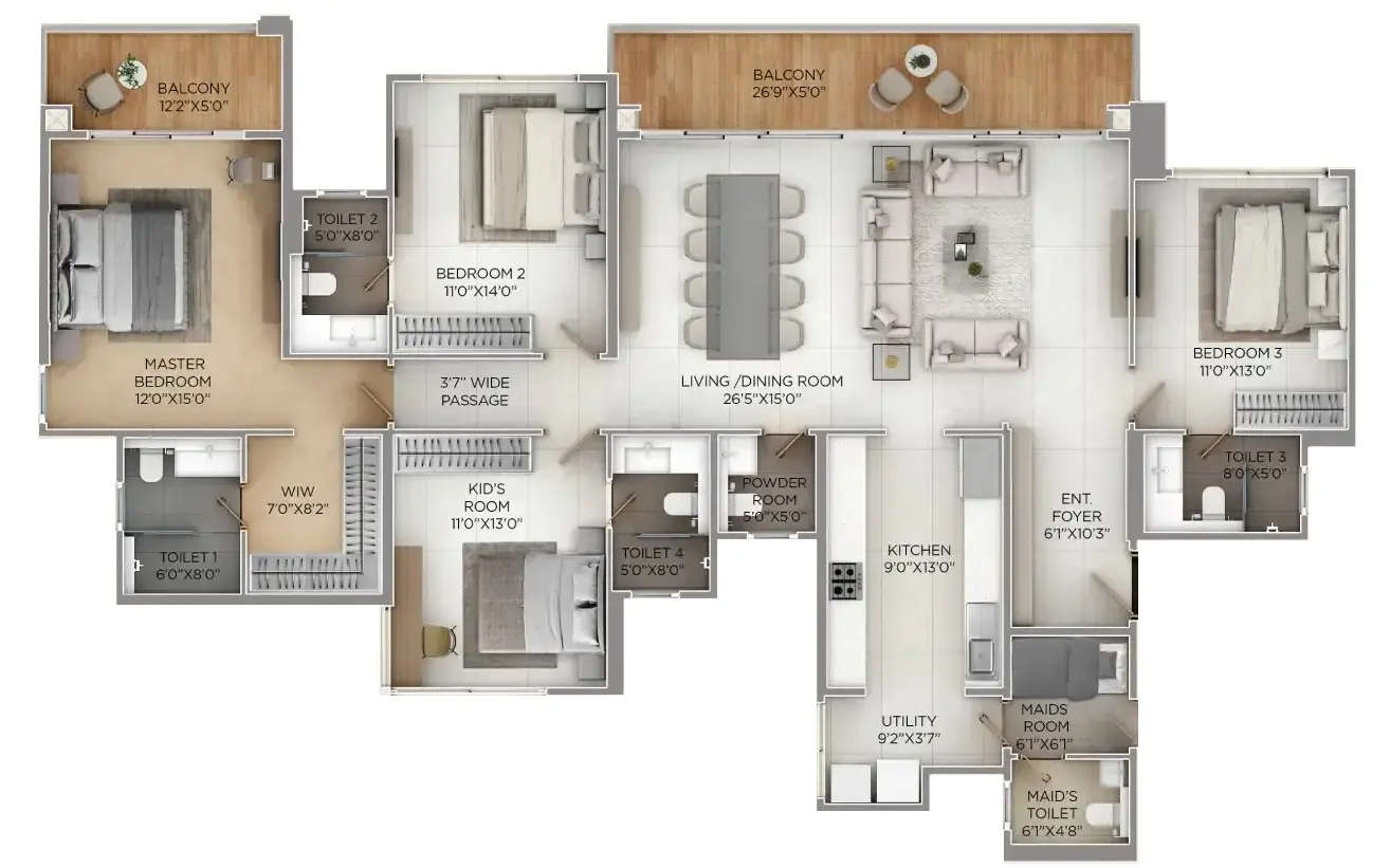 Floor plan for 4 BHK
