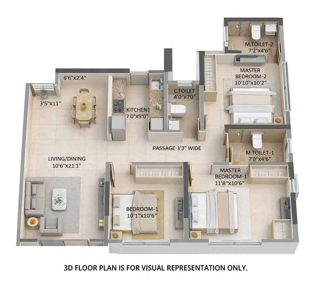 Floor plan for 3 BHK