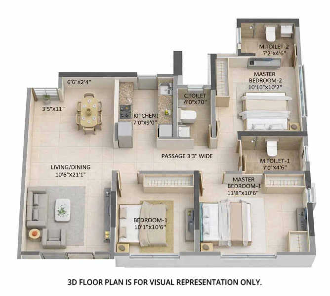 Shapoorji BKC 9 Bandra - Floor plan 3 BHK 840 Sq.ft