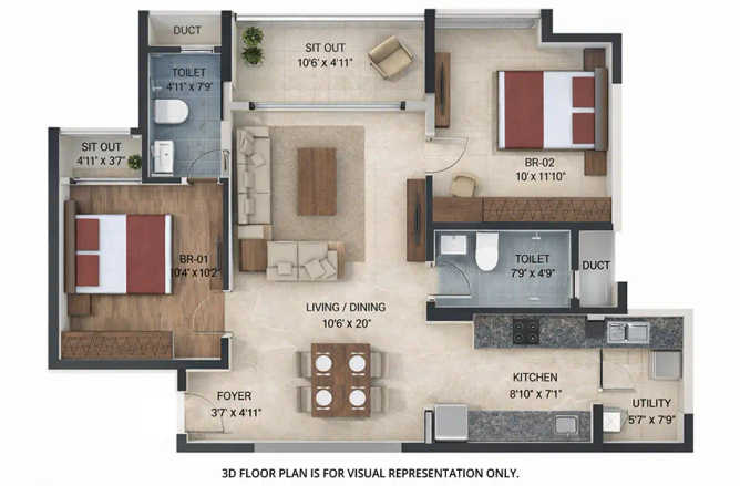 SNN Estates Felicity Thanisandra - Floor plan 2 BHK 1055 Sq.ft