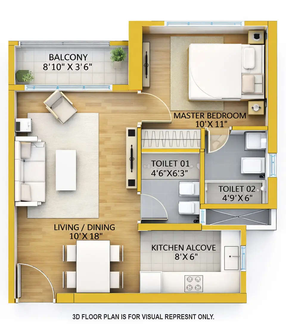 Floor plan for 1 BHK