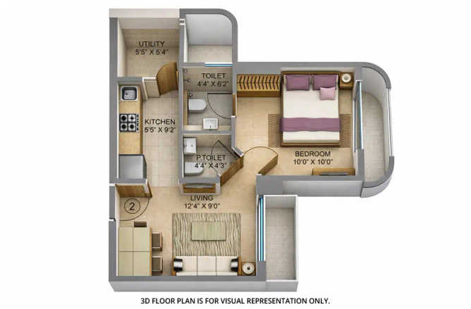 Lodha Unica Jogeshwari - Floor plan 1 BHK 352 Sq.ft