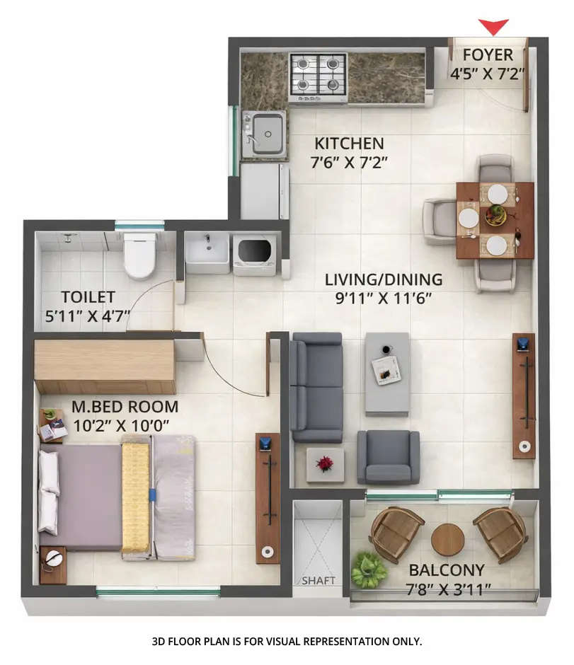 Floor plan for 1 BHK