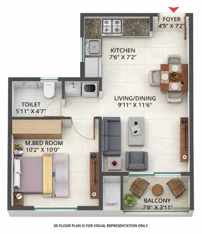 Sattva Aeropolis Boovanahalli - Floor plan 1 BHK 582 Sq.ft