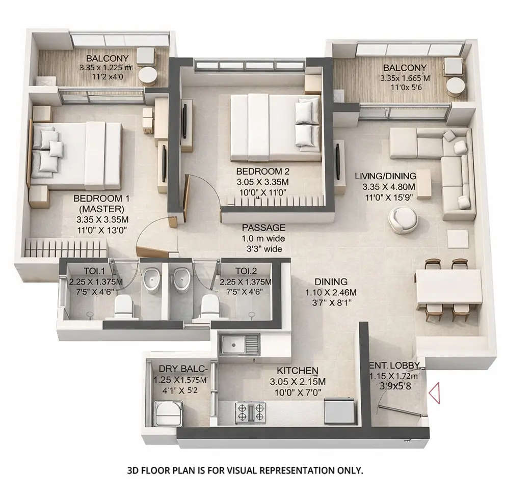 Floor plan for 2 BHK