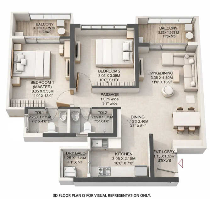 Godrej Aqua Hinjewadi - Floor plan 2 BHK 873 Sq.ft