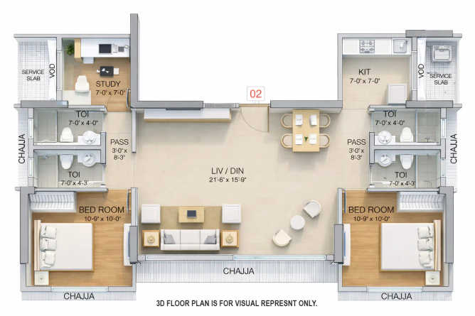 Ruparel Premia Mulund - Floor plan 2.5 BHK 844 Sq.ft