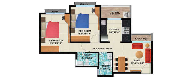 Arihant Anaika 4 Taloja - Floor plan 2 BHK 482 Sq.ft