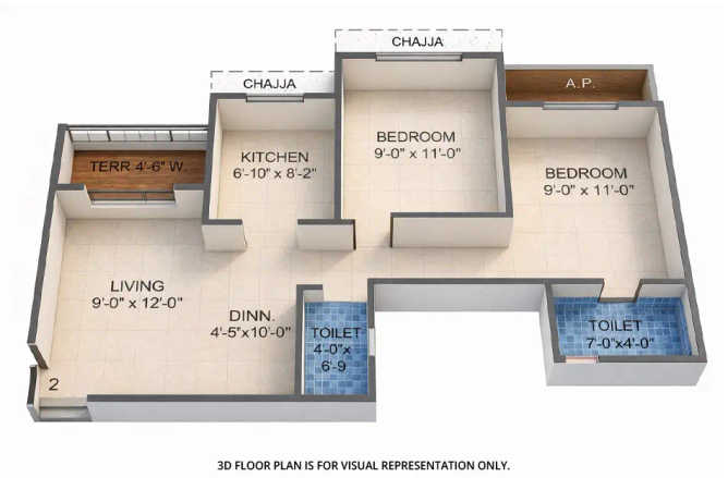 Tharwani Vedant Millenia Titwala - Floor plan 2 BHK 555 Sq.ft
