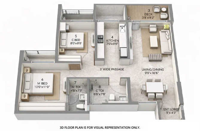 Rustomjee Urban Woods Dombivali - Floor plan 2 BHK 608 Sq.ft