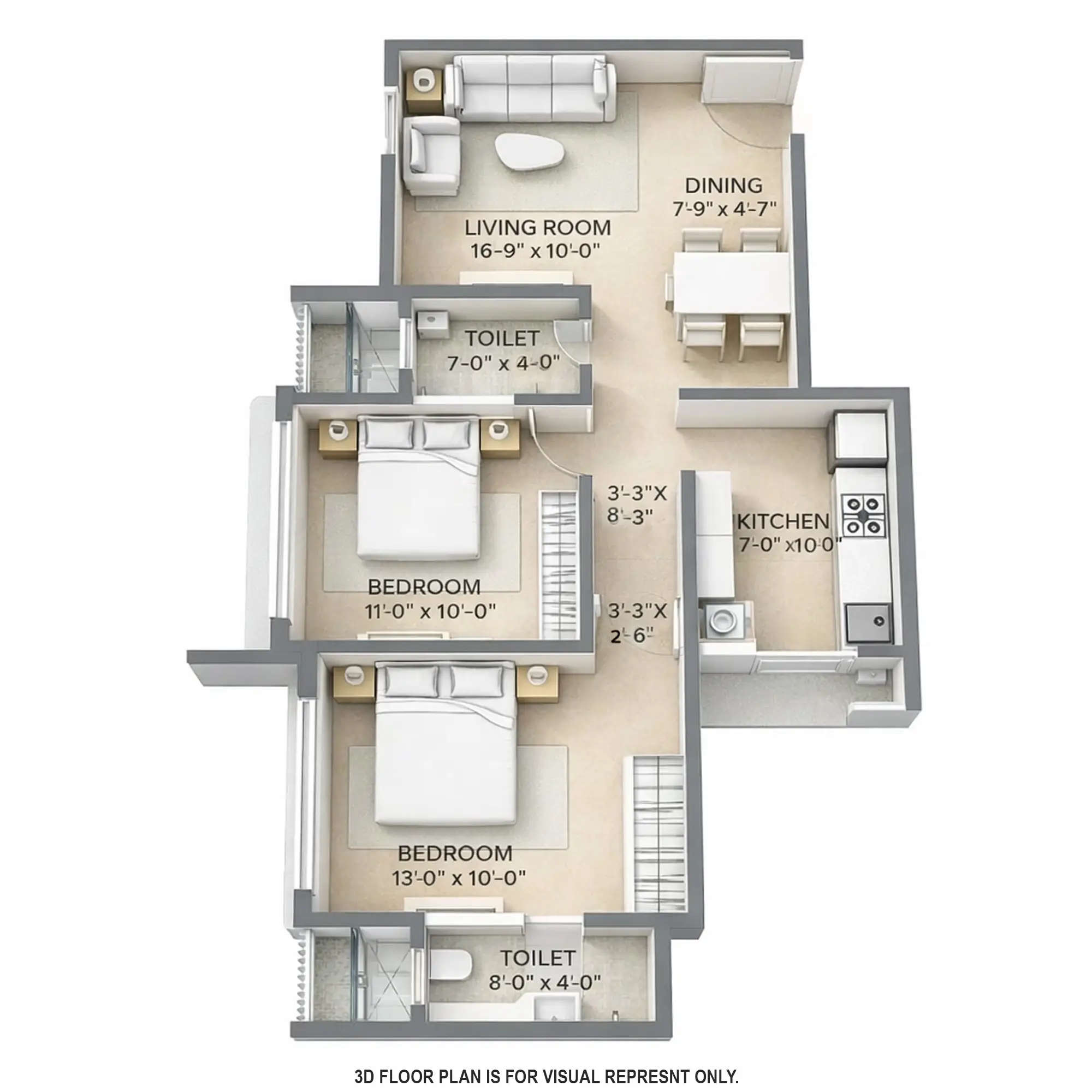Floor plan for 2 BHK