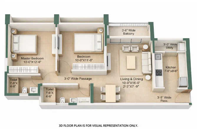 Sunteck Crescent Park Kalyan - Floor plan 2 BHK 691 Sq.ft